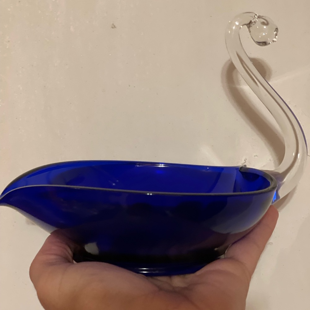 Vintage Duncan Miller Cobalt Blue Glass Swan Trinket Dish